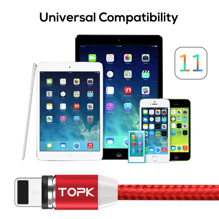TOPK AM23 1m 2.4A Max USB to 8 Pin Nylon Braided Magnetic Charging Cable with LED Indicator(Red) - Charging Cable & Head by TOPK | Online Shopping UK | buy2fix