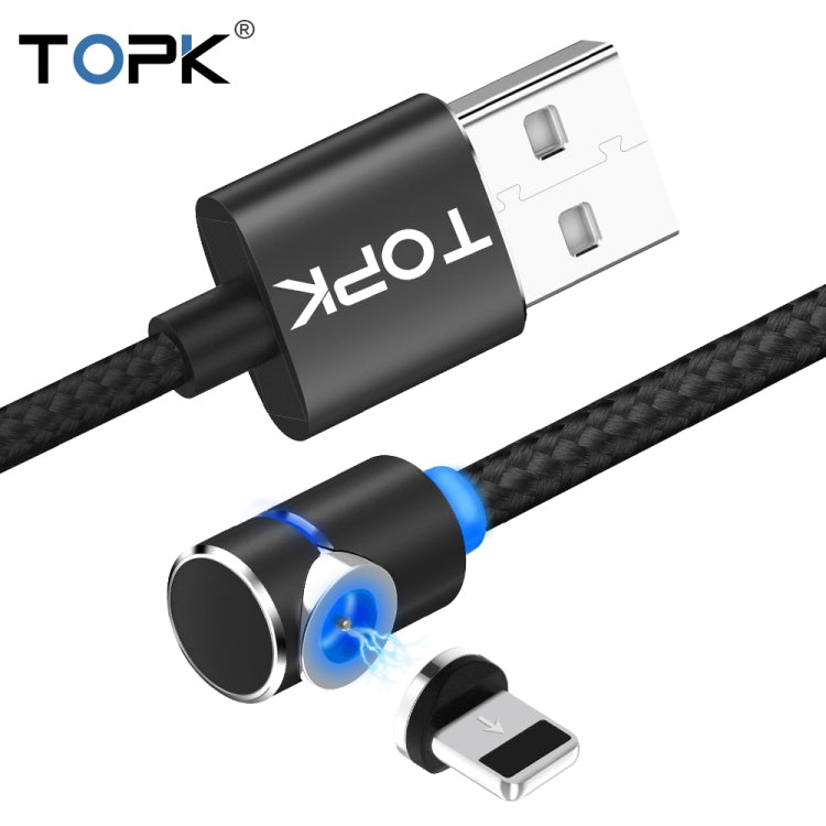 TOPK AM30 2m 2.4A Max USB to 8 Pin 90 Degree Elbow Magnetic Charging Cable with LED Indicator(Black) - Charging Cable & Head by TOPK | Online Shopping UK | buy2fix