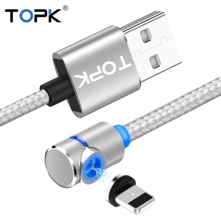 TOPK AM30 2m 2.4A Max USB to 8 Pin 90 Degree Elbow Magnetic Charging Cable with LED Indicator(Silver) - Charging Cable & Head by TOPK | Online Shopping UK | buy2fix