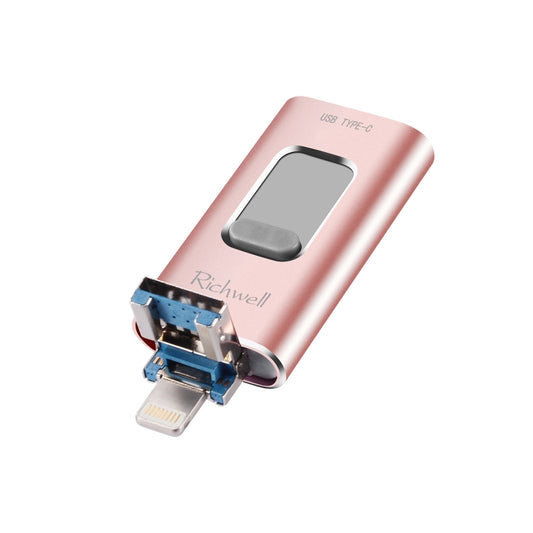 Richwell 3 in 1 16G Type-C + 8 Pin + USB 3.0 Metal Push-pull Flash Disk with OTG Function(Rose Gold) - U Disk & Card Reader by Richwell | Online Shopping UK | buy2fix