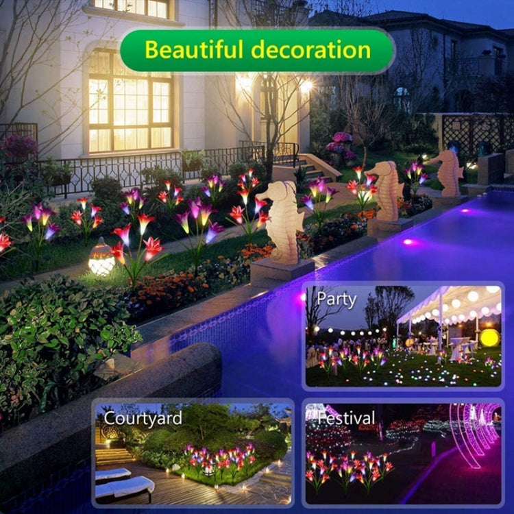 Simulated Lily Flower 4 Heads Solar Powered Outdoor IP55 Waterproof LED Decorative Lawn Lamp, Colorful Light (Blue) - Solar Lights by buy2fix | Online Shopping UK | buy2fix