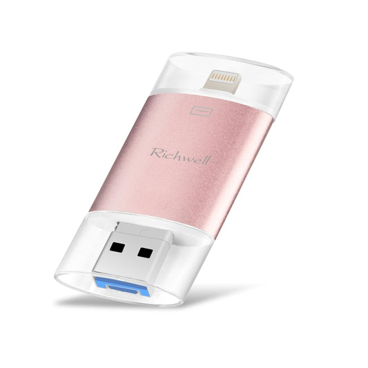 Richwell 3 in 1 64G Type-C + 8 Pin + USB 3.0 Metal Double Cover Push-pull Flash Disk with OTG Function(Rose Gold) - U Disk & Card Reader by Richwell | Online Shopping UK | buy2fix