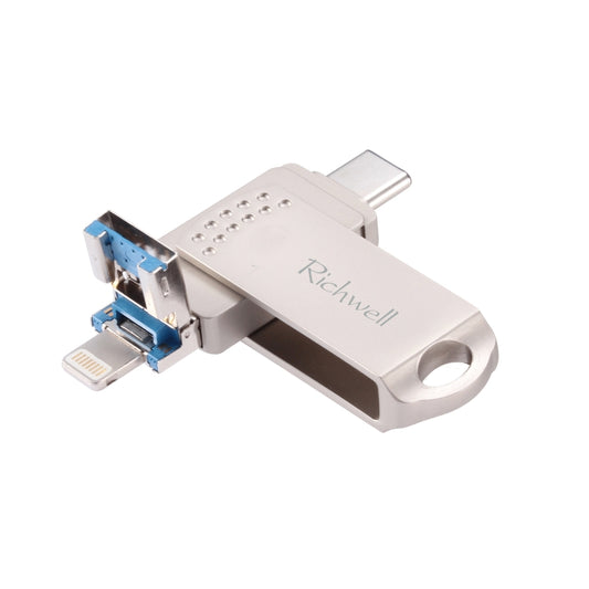 Richwell 32G Type-C + 8 Pin + USB 3.0 Metal Flash Disk with OTG Function(Silver) - U Disk & Card Reader by Richwell | Online Shopping UK | buy2fix