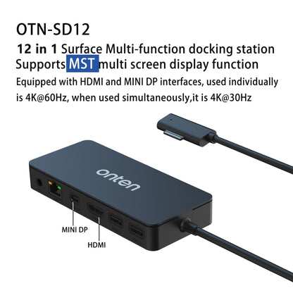 Onten SD12 For Microsoft Surface 12 in 1 Multi-function Docking Station - USB HUB by Onten | Online Shopping UK | buy2fix