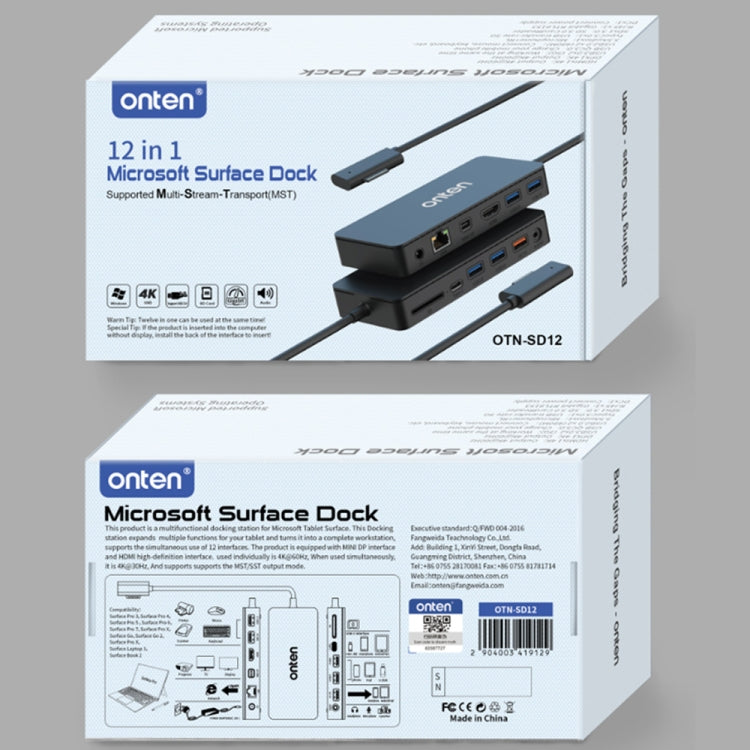 Onten SD12 For Microsoft Surface 12 in 1 Multi-function Docking Station - USB HUB by Onten | Online Shopping UK | buy2fix