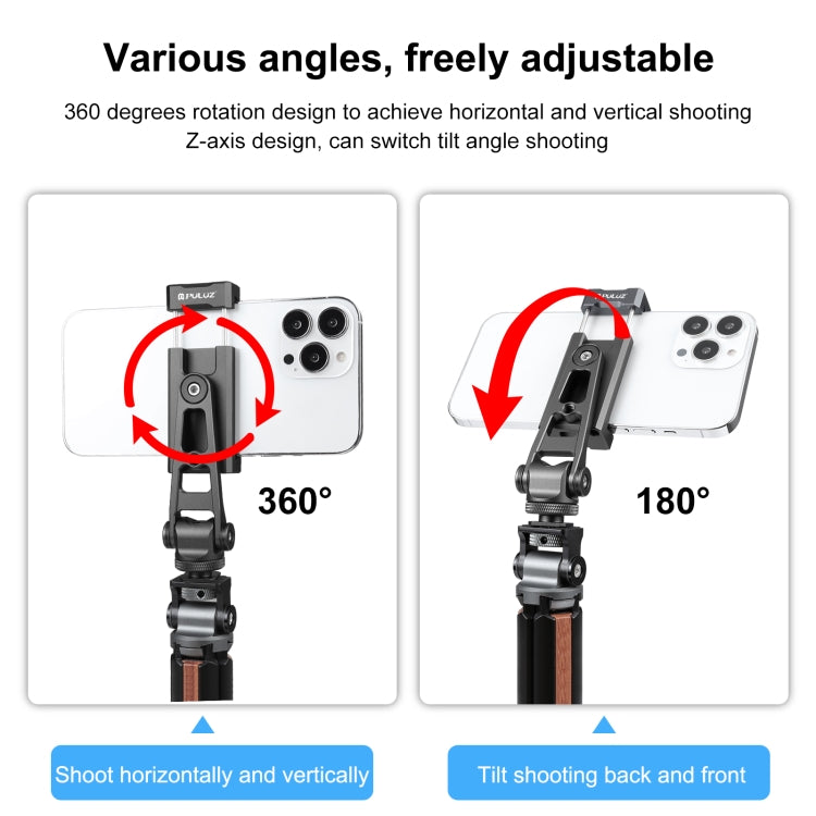 PULUZ Z-axis 360 Rotation Cold Shoes Aluminum Alloy Phone Clamp Holder Bracket (Black) - Desktop Holder by PULUZ | Online Shopping UK | buy2fix