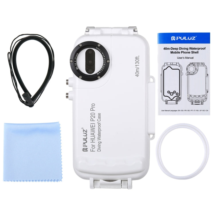 PULUZ 40m/130ft Waterproof Diving Case for Huawei P20 Pro, Photo Video Taking Underwater Housing Cover(White) - Huawei Cases by PULUZ | Online Shopping UK | buy2fix