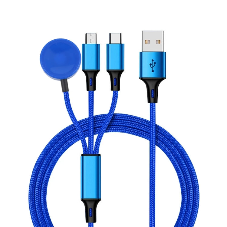 For iPhone / Apple Watch 3 In 1 8 Pin + Type-C / USB-C + Magnetic Charging Base Multi-function Charging Cable, Length: 1m(Blue) - Multifunction Cable by buy2fix | Online Shopping UK | buy2fix