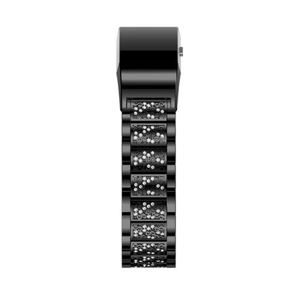 Diamond-studded Solid Stainless Steel Watch Band for Fitbit Charge 2(Black) - Watch Bands by buy2fix | Online Shopping UK | buy2fix