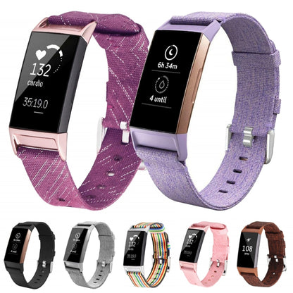 For Fitbit Charge 3 Watch Nylon Canvas Strap Plastic Connector Length: 21cm(Violet) - Watch Bands by buy2fix | Online Shopping UK | buy2fix