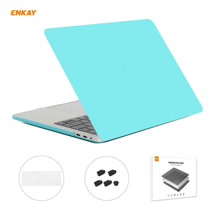 ENKAY 3 in 1 Matte Laptop Protective Case + US Version TPU Keyboard Film + Anti-dust Plugs Set for MacBook Pro 13.3 inch A1706 / A1989 / A2159 (with Touch Bar)(Cyan) - MacBook Pro Cases by ENKAY | Online Shopping UK | buy2fix