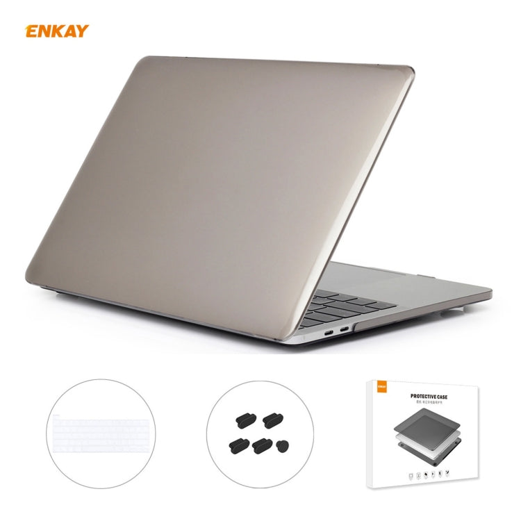 ENKAY 3 in 1 Crystal Laptop Protective Case + US Version TPU Keyboard Film + Anti-dust Plugs Set for MacBook Pro 13.3 inch A2251 & A2289 & A2338 (with Touch Bar)(Grey) - MacBook Pro Cases by ENKAY | Online Shopping UK | buy2fix