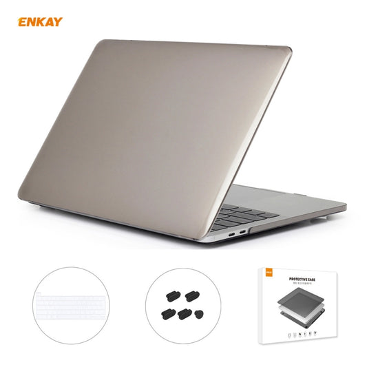 ENKAY 3 in 1 Crystal Laptop Protective Case + EU Version TPU Keyboard Film + Anti-dust Plugs Set for MacBook Pro 13.3 inch A2251 & A2289 & A2338 (with Touch Bar)(Grey) - MacBook Pro Cases by ENKAY | Online Shopping UK | buy2fix