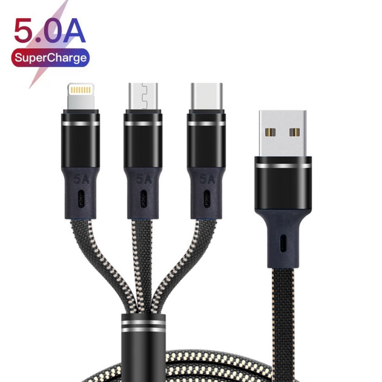 XJ-76 40W 5A 3 in 1 USB to 8 Pin + Type-C + Micro USB Super Flash Charging Cable, Length: 1.18m(Blue) - Multifunction Cable by buy2fix | Online Shopping UK | buy2fix