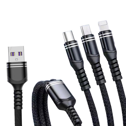 XJ-78 66W 6A 3 in 1 USB to 8 Pin + Type-C + Micro USB Super Flash Charging Cable, Length: 1.2m(Black) - Multifunction Cable by buy2fix | Online Shopping UK | buy2fix