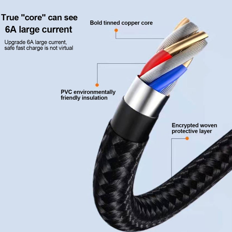 XJ-78 66W 6A 3 in 1 USB to 8 Pin + Type-C + Micro USB Super Flash Charging Cable, Length: 1.2m(Colour) - Multifunction Cable by buy2fix | Online Shopping UK | buy2fix