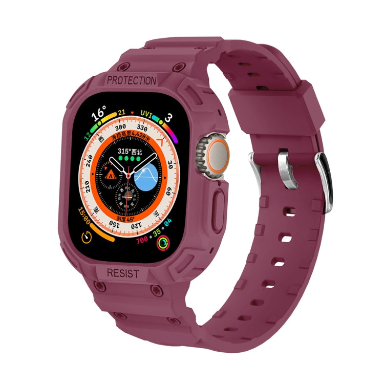 For Apple Watch Ultra 49mm JUNSUNMAY Integrated TPU Case Adjustable Elastic Watch Band(Purplish Red) - Watch Cases by JUNSUNMAY | Online Shopping UK | buy2fix