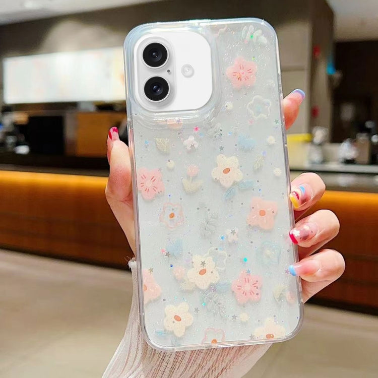 For iPhone 16 Plus Fresh Small Floral Epoxy TPU Phone Case(D02 Hand-painted Flower) - iPhone 16 Plus Cases by buy2fix | Online Shopping UK | buy2fix