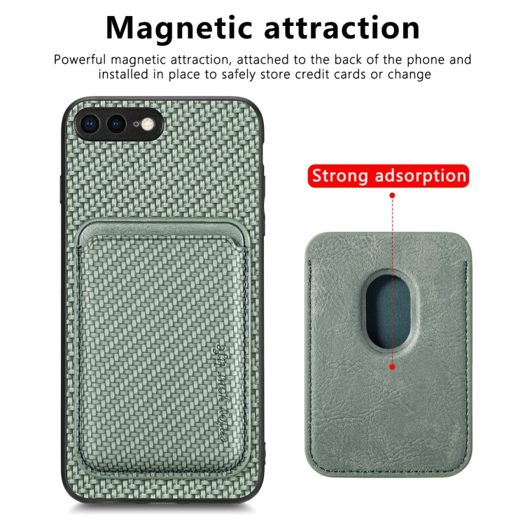 For iPhone SE 2022 / 2020 /  7 / 8 Carbon Fiber Leather Card Magsafe Magnetic Phone Case(Green) - More iPhone Cases by buy2fix | Online Shopping UK | buy2fix