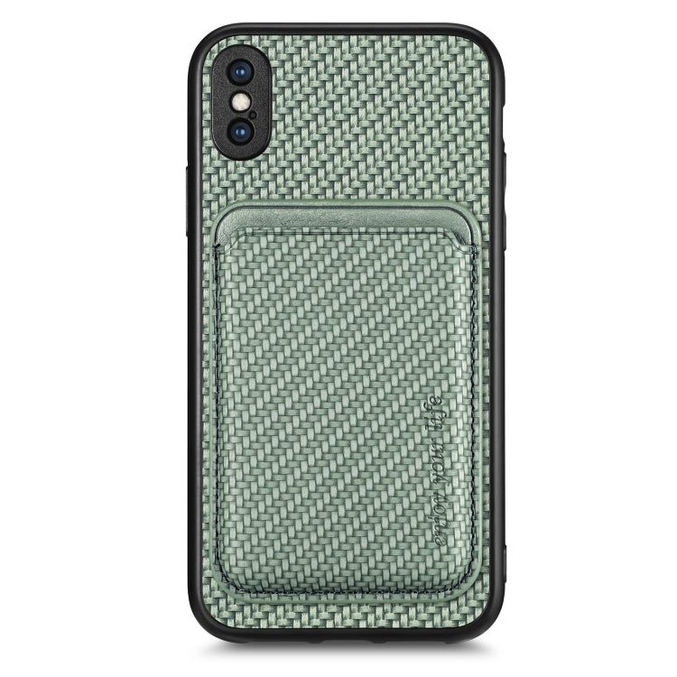 For iPhone X / XS Carbon Fiber Leather Card Magsafe Magnetic Phone Case(Green) - More iPhone Cases by buy2fix | Online Shopping UK | buy2fix