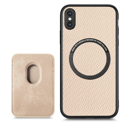 For iPhone X / XS Carbon Fiber Leather Card Magsafe Magnetic Phone Case(Khaki) - More iPhone Cases by buy2fix | Online Shopping UK | buy2fix