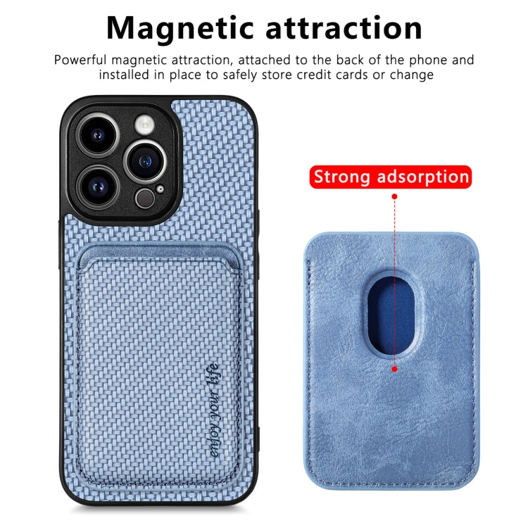 For iPhone 13 Pro Max Carbon Fiber Leather Card Magsafe Magnetic Phone Case(Blue) - iPhone 13 Pro Max Cases by buy2fix | Online Shopping UK | buy2fix