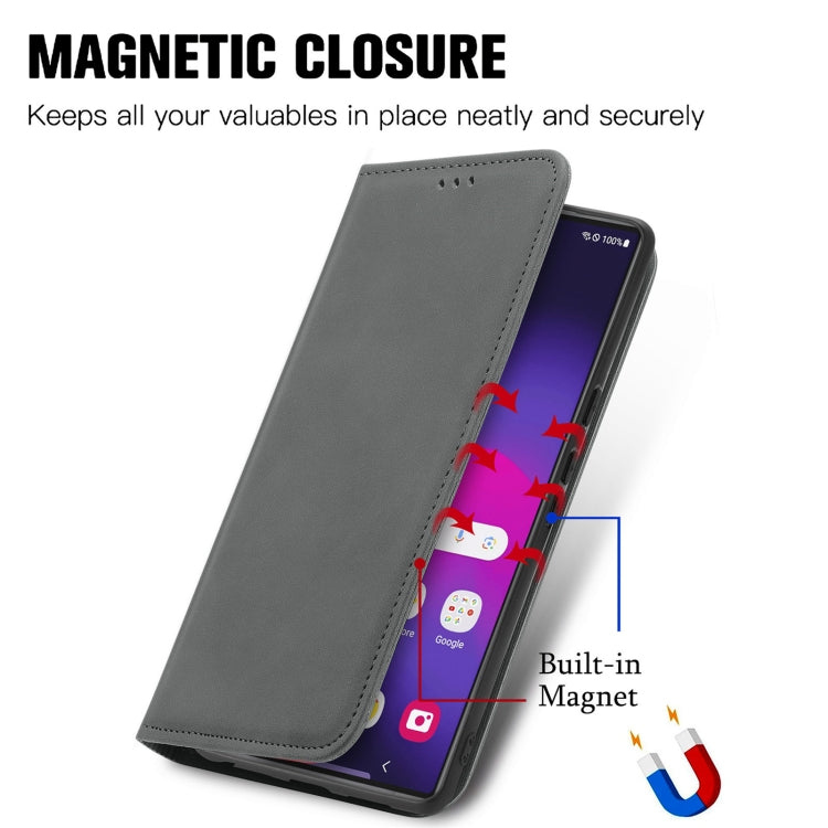 For Samsung Galaxy S25 Ultra 5G Retro Skin Feel Magnetic Leather Phone Case(Gray) - Galaxy S25 Ultra 5G Cases by buy2fix | Online Shopping UK | buy2fix