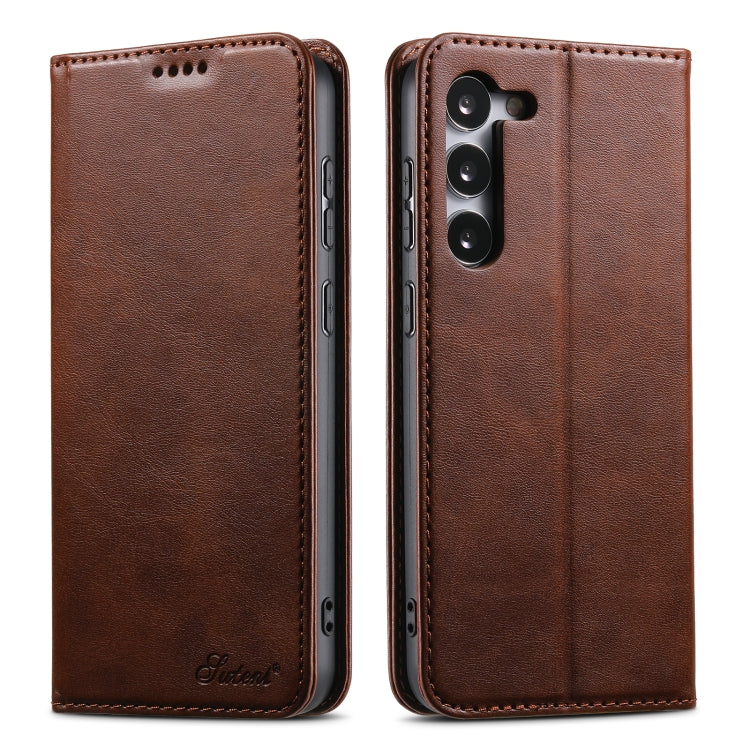 For Samsung Galaxy S24+ 5G Suteni Calf Texture Horizontal Flip Leather Phone Case(Brown) - Galaxy S24+ 5G Cases by Suteni | Online Shopping UK | buy2fix