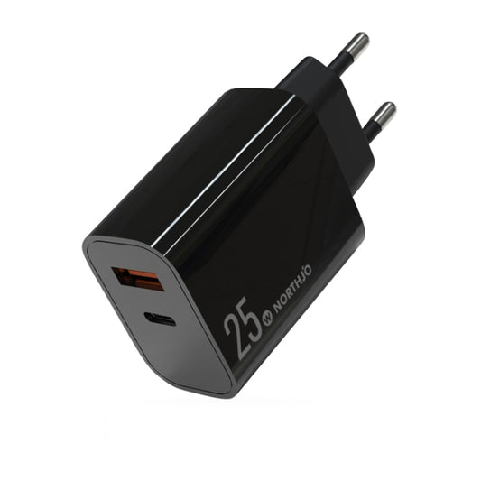 NORTHJO NOPD2502 PD 25W USB-C/Type-C + QC 3.0 USB Dual Ports Fast Charger, Plug Type:EU Plug(Black) - USB Charger by NORTHJO | Online Shopping UK | buy2fix