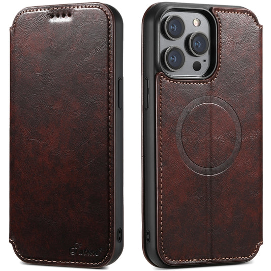 For iPhone 14 Pro Suteni J05 Leather Magnetic Magsafe Phone Case(Brown) - iPhone 14 Pro Cases by Suteni | Online Shopping UK | buy2fix