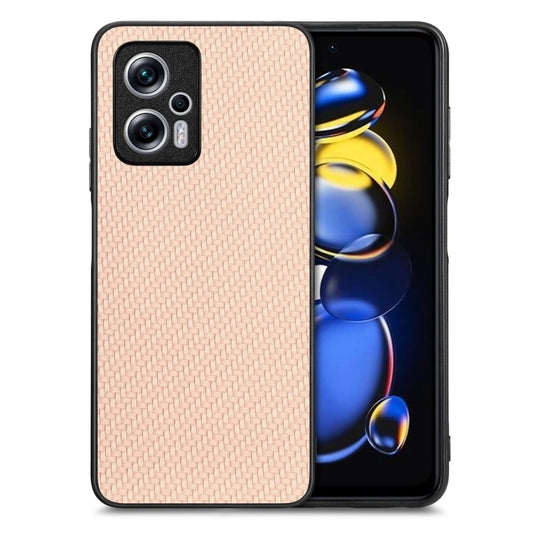 For Redmi Note 11T Pro 5G Carbon Fiber Texture Leather Back Cover Phone Case(Khaki) - Xiaomi Cases by buy2fix | Online Shopping UK | buy2fix