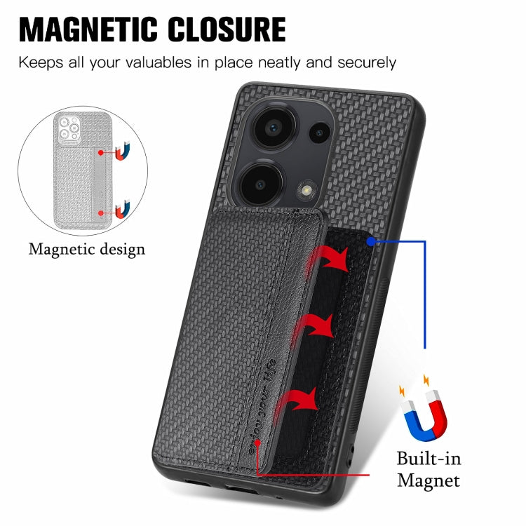 For Redmi Note 13 Pro 4G Carbon Fiber Magnetic Card Bag Phone Case(Black) - Note 13 Pro Cases by buy2fix | Online Shopping UK | buy2fix
