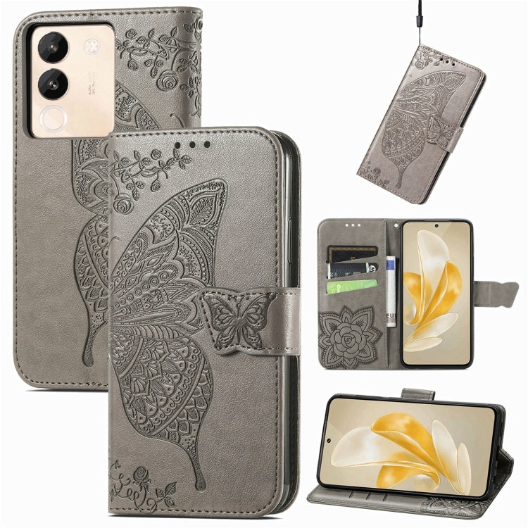 For vivo X100 Pro Butterfly Love Flower Embossed Leather Phone Case(Gray) - X100 Pro Cases by imak | Online Shopping UK | buy2fix