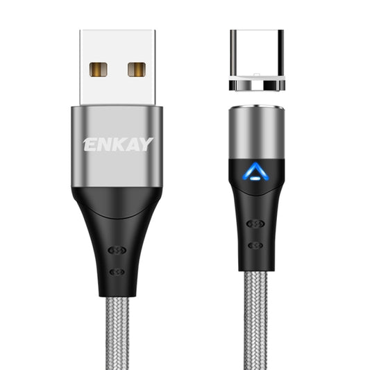 ENKAY 3A USB to Type-C Magnetic Fast Charging Data Cable with LED Light, Length:2m(Silver) - Charging Cable & Head by ENKAY | Online Shopping UK | buy2fix
