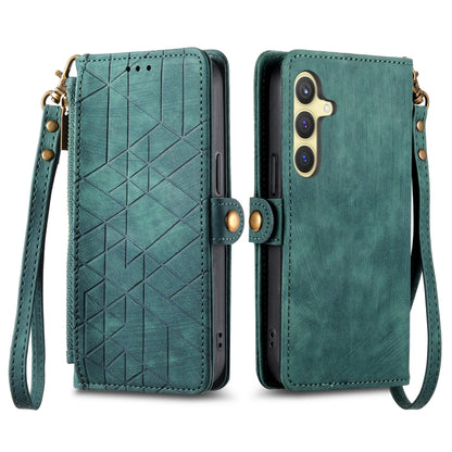 For Samsung Galaxy S24 5G Geometric Zipper Wallet Side Buckle Leather Phone Case(Green) - Galaxy S24 5G Cases by buy2fix | Online Shopping UK | buy2fix
