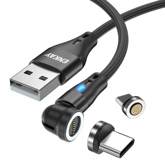 ENKAY 3A USB to Type-C / 8 Pin Magnetic 540 Degrees Rotating Fast Charging Cable, Length:1m(Black) - Charging Cable & Head by ENKAY | Online Shopping UK | buy2fix