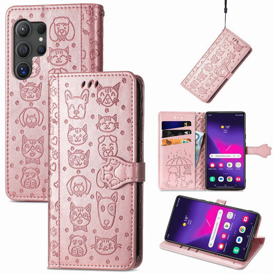 For Samsung Galaxy S24 Ultra 5G Cat and Dog Embossed Leather Phone Case(Rose Gold) - Galaxy S24 Ultra 5G Cases by buy2fix | Online Shopping UK | buy2fix