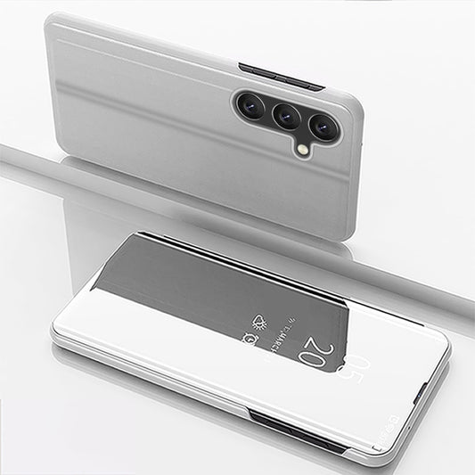 For Samsung Galaxy M34 5G Plated Mirror Horizontal Flip Leather Phone Case with Holder(Silver) - Galaxy Phone Cases by buy2fix | Online Shopping UK | buy2fix
