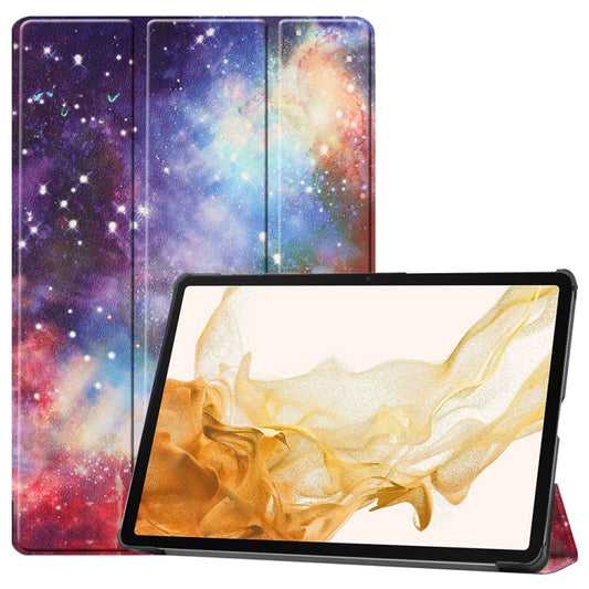 For Samsung Galaxy Tab S9+ JUNSUNMAY Custer Painted 3-Fold Stand Leather Smart Tablet Case(Galaxy) - Galaxy Tab S9+ Cases by JUNSUNMAY | Online Shopping UK | buy2fix