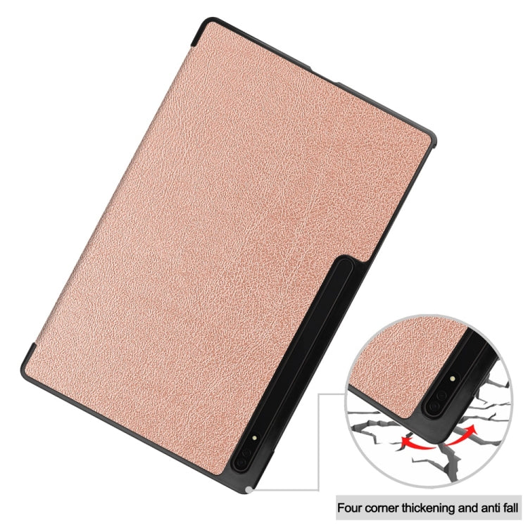 For Samsung Galaxy Tab S9 Ultra JUNSUNMAY Custer Solid Color 3-Fold Stand Leather Smart Tablet Case(Rose Gold) - Galaxy Tab S9 Ultra Cases by JUNSUNMAY | Online Shopping UK | buy2fix