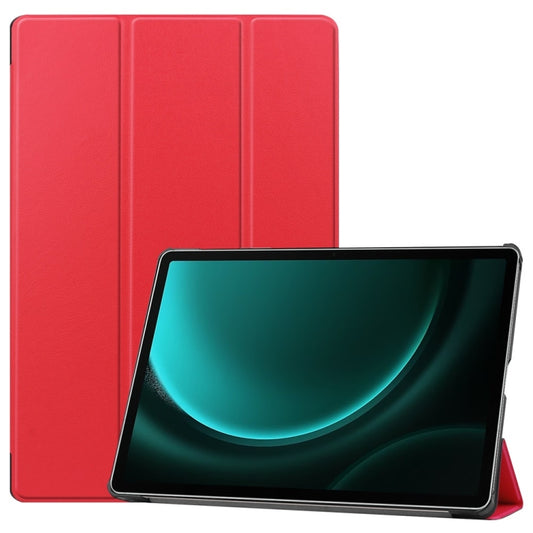 For Samsung Galaxy Tab S9 FE+ 12.4 JUNSUNMAY Custer Solid Color 3-Fold Stand Leather Smart Tablet Case(Red) - Galaxy Tab S9 FE+ by JUNSUNMAY | Online Shopping UK | buy2fix