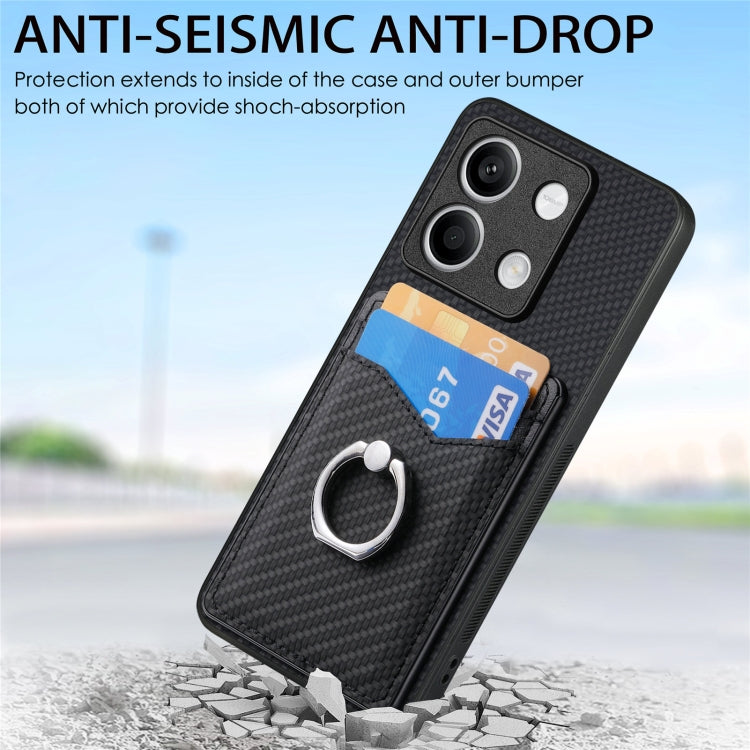 For Xiaomi Redmi Note 13 Carbon Fiber Card Wallet Ring Holder Phone Case(Black) - Note 13 Cases by buy2fix | Online Shopping UK | buy2fix