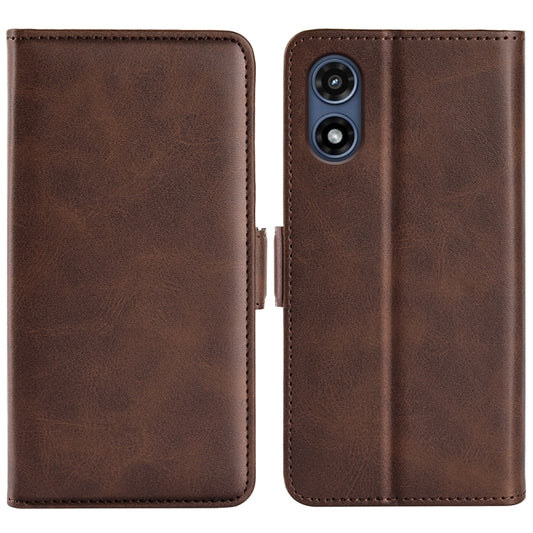 For Motorola Moto G Play 2024 Dual-side Magnetic Buckle Horizontal Flip Leather Phone Case(Brown) - Motorola Cases by buy2fix | Online Shopping UK | buy2fix