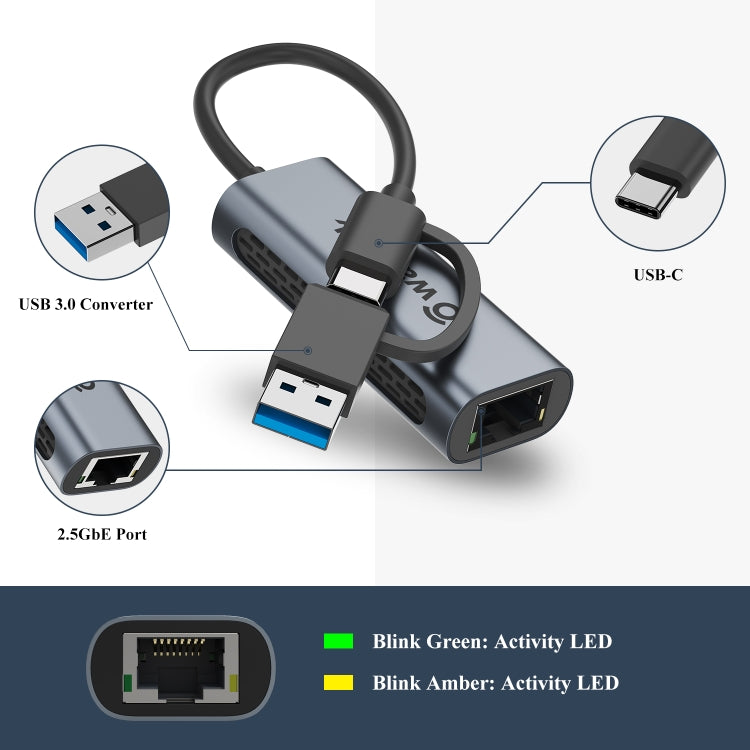 Wavlink NWU330GCA Gigabit Ethernet Adapter Type-C to 2.5 Network Card RJ45 LAN USB3.0 Converter - USB HUB by WAVLINK | Online Shopping UK | buy2fix