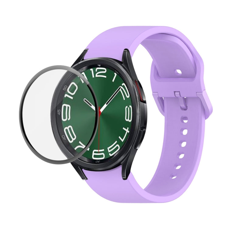 For Samsung Galaxy Watch6 Classic 47mm JUNSUNMAY Silicone Adjustable Strap + Full Coverage PMMA Screen Protector Kit(Purple) - Watch Bands by JUNSUNMAY | Online Shopping UK | buy2fix