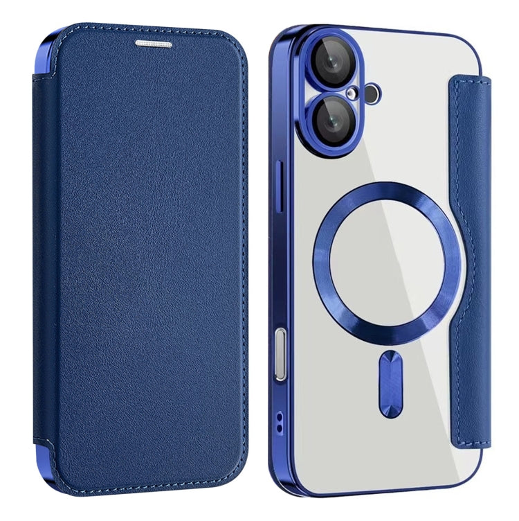 For iPhone 16 Plus Shield MagSafe RFID Anti-theft Leather Phone Case(Dark Blue) - iPhone 16 Plus Cases by buy2fix | Online Shopping UK | buy2fix