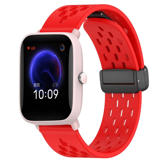 For Amazfit Pop Pro 20mm Folding Magnetic Clasp Silicone Watch Band(Red) - Watch Bands by buy2fix | Online Shopping UK | buy2fix