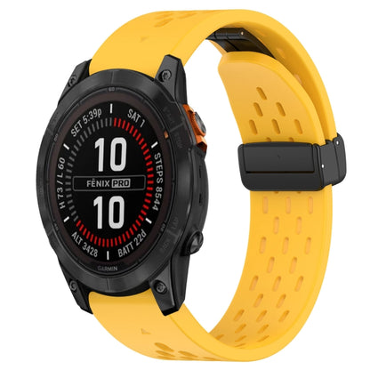 For Garmin Fenix 7S 20mm Folding Buckle Hole Silicone Watch Band(Yellow) - Watch Bands by buy2fix | Online Shopping UK | buy2fix