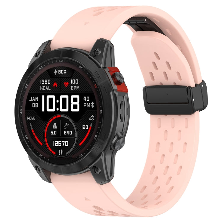 For Garmin Fenix 7X Pro Quick Release Holes Magnetic Buckle Silicone Watch Band(Pink) - Watch Bands by buy2fix | Online Shopping UK | buy2fix