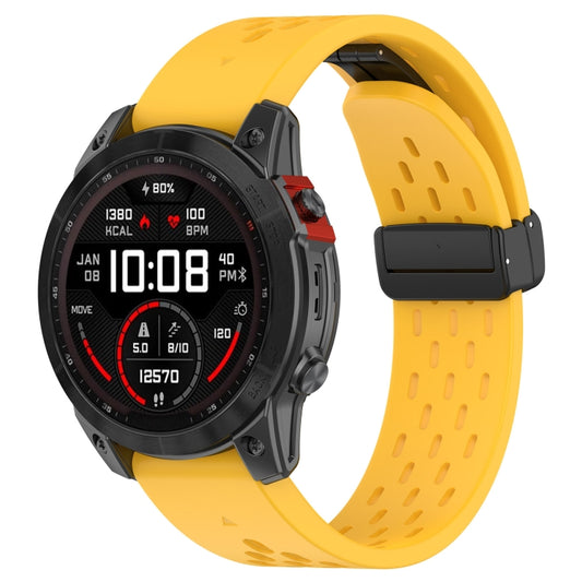 For Garmin Fenix 7X Pro Quick Release Holes Magnetic Buckle Silicone Watch Band(Yellow) - Watch Bands by buy2fix | Online Shopping UK | buy2fix